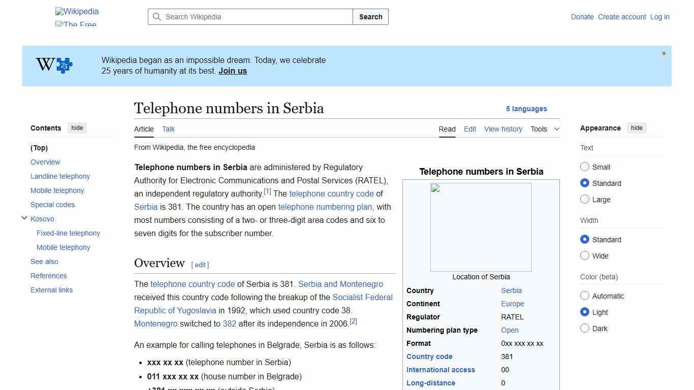 Telephone numbers in Serbia - Wikipedia